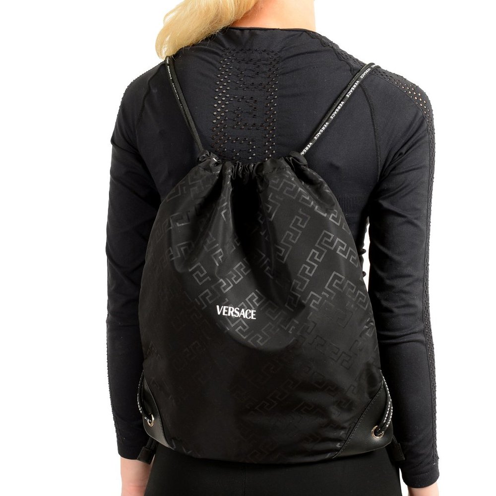 Versace Unisex Black Logo Print Backpack - Picture 4 of 4